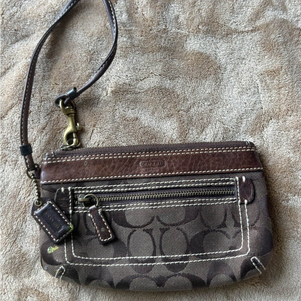 Coach Dark Brown Signature Wristlet